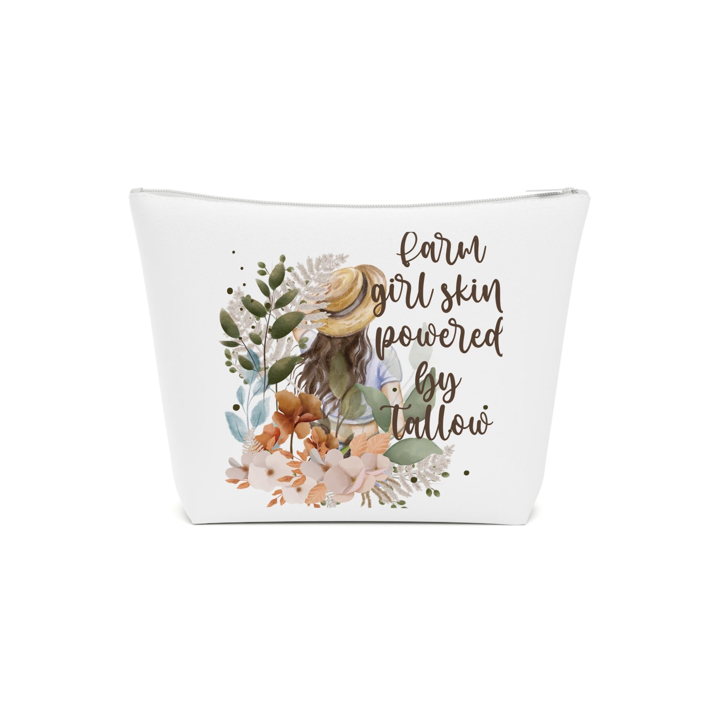 Farm Girl Skin Powered by Tallow Cosmetic Bag, Makeup Organizer, Travel Pouch, Gift for Her, Floral Design